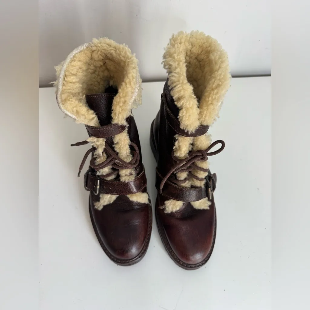 RALPH LAUREN POLO SPORTSMAN Leather Lace-Up Ankle Boots Shearling Wool 7.5 - Image 2