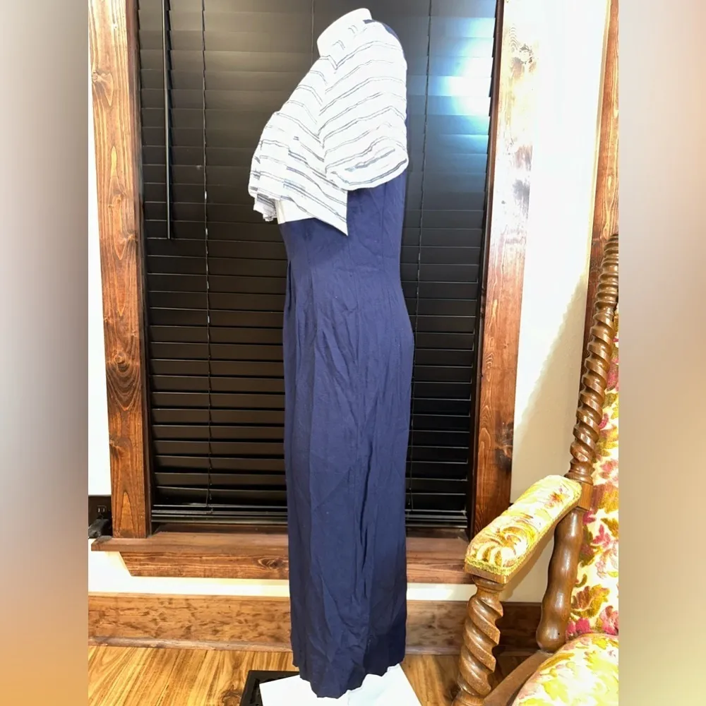 Vintage Brioche Navy and White Striped Pencil Skirt Dress Blue Size 12 - Image 4