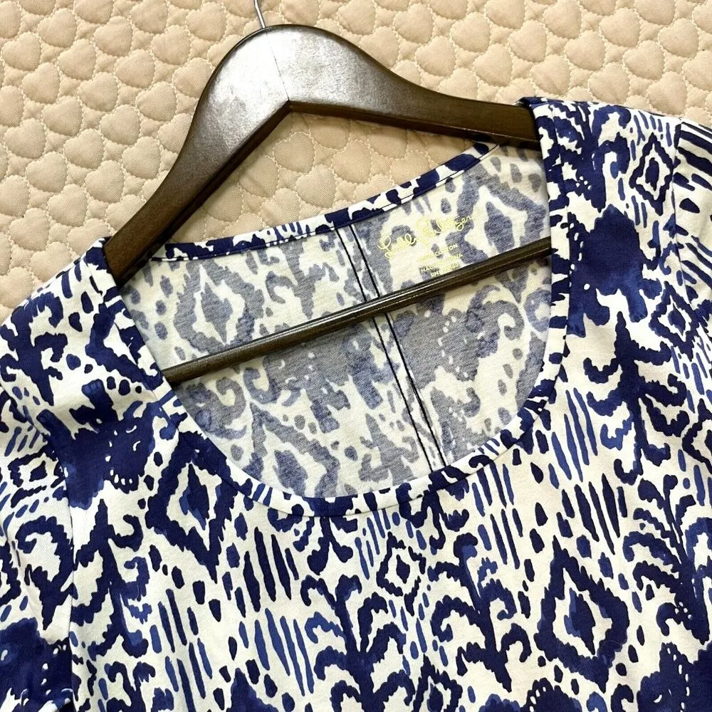 NWOT Lilly Pulitzer Ocean Ridge Ikat Elephant Print 3/4 Sleeve Cotton Dress M - Image 7