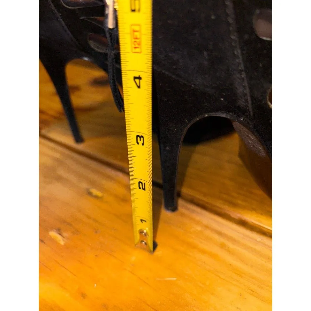 Anne Michelle Bootie Size 8 Black Suede Cutout Stiletto Heel Peep Toe Zip - Image 5