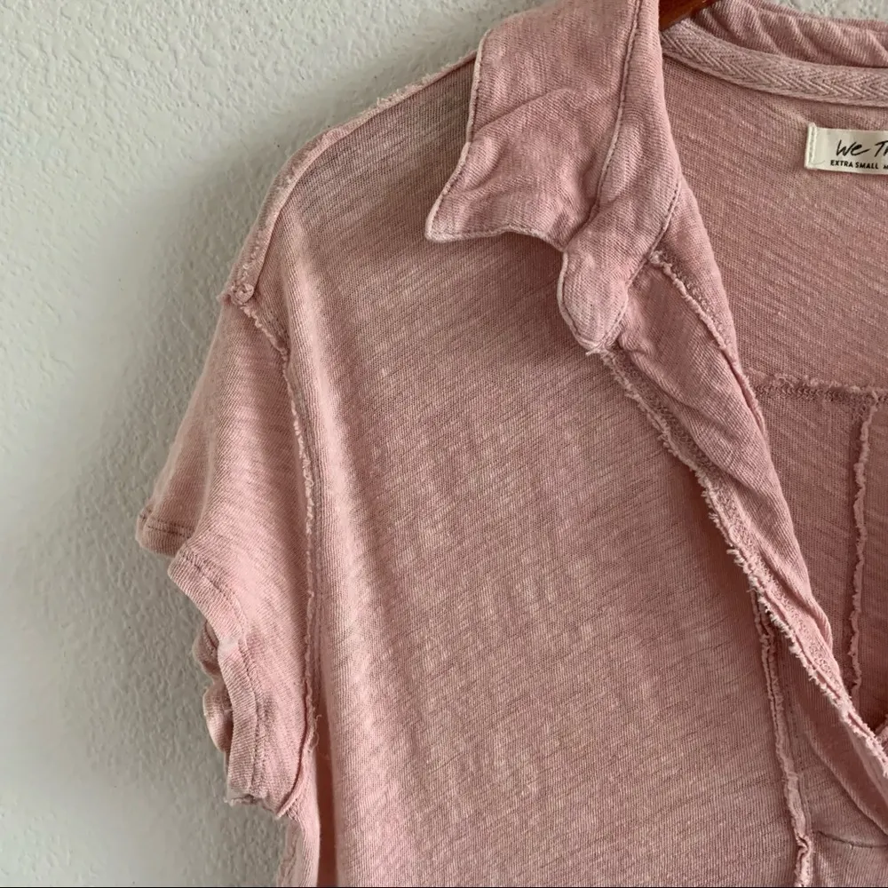 We the Free Free People The Posh Tee Pink Collar Linen Blend V Neck Top XS - Image 8