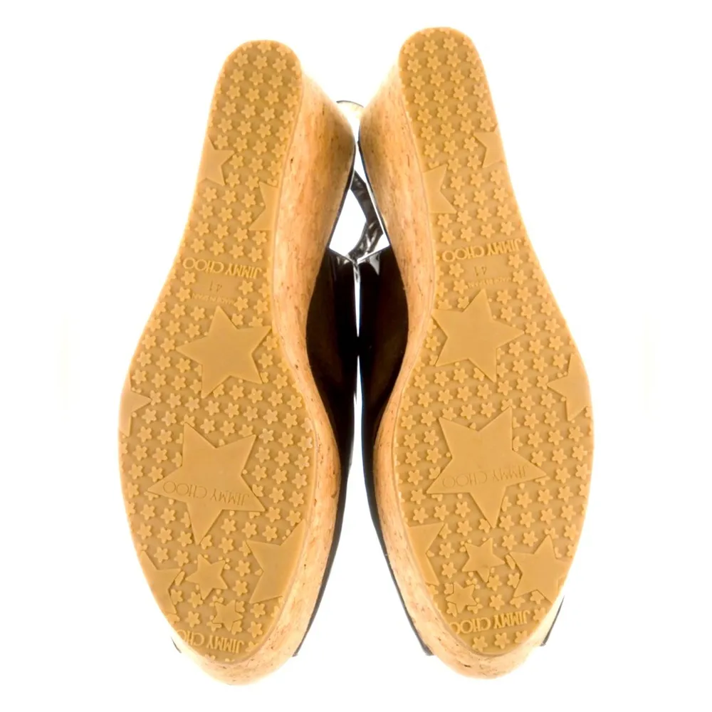 NWOB AUTHENTIC JIMMY CHOO PROVA CORK SANDAL 39.5 BLACK PATENT LEATHER - Image 4