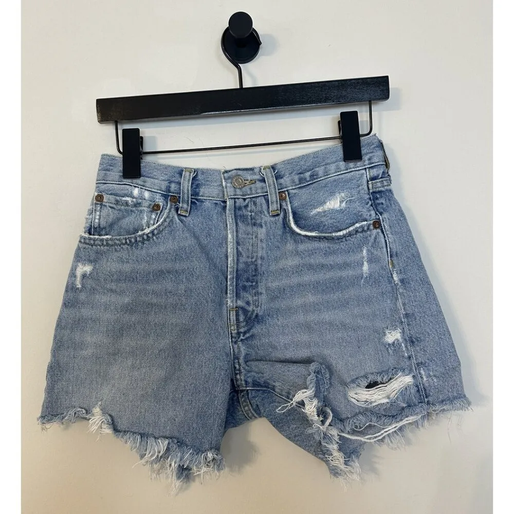 AGOLDE Parker Long Distressed Denim Shorts in Wash Swapmeet Size US 24 - Image 6