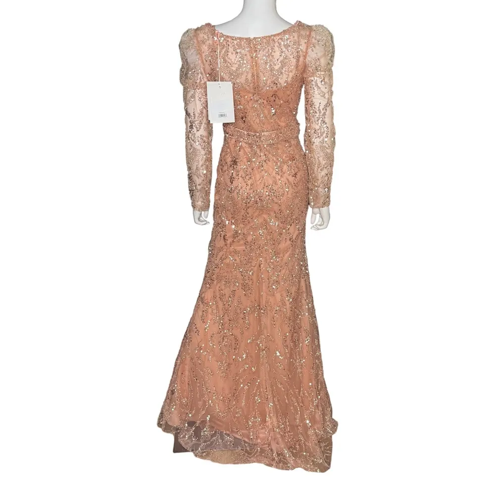 Mac Duggal 20442 Surplice Bodice Embellished Dress Apricot Women’s Sz 2 - Image 5