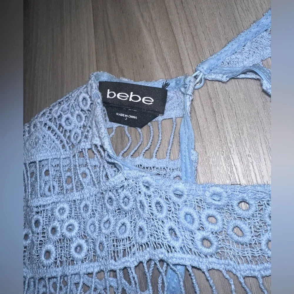 Bebe Light Blue Crochet Lace Cap Sleeve Cotton Coquette Women’s Dress - Image 3