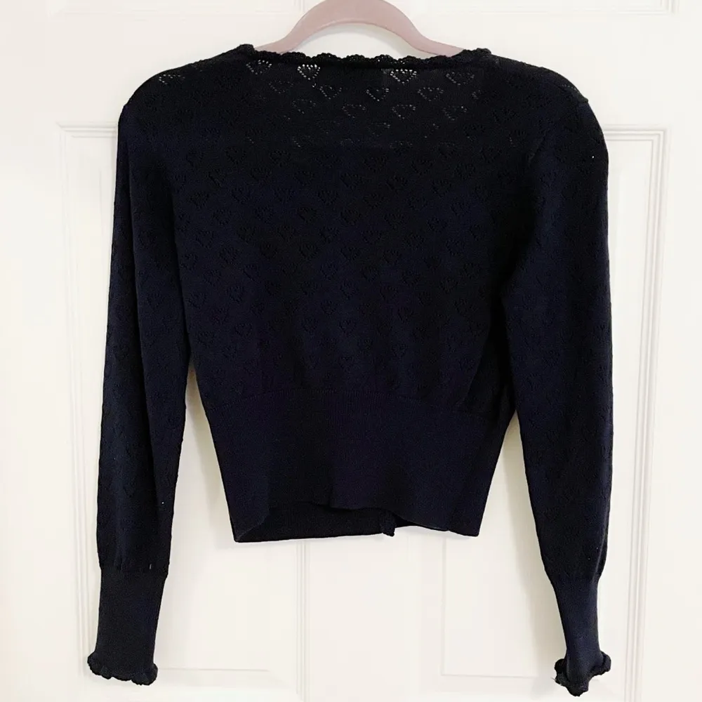 Japanese Kawaii Style Navy Blue Heart Eyelet Lace Ruffle Heart Pockets Cardigan Size XS - Image 7