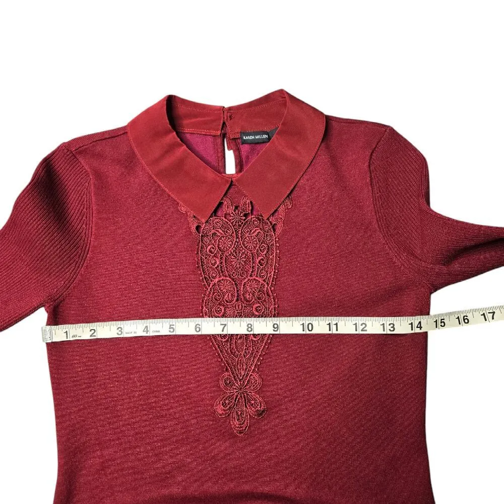 Karen Millen Burgandy Knit Collared Knee Length Dress Size: S - Image 4