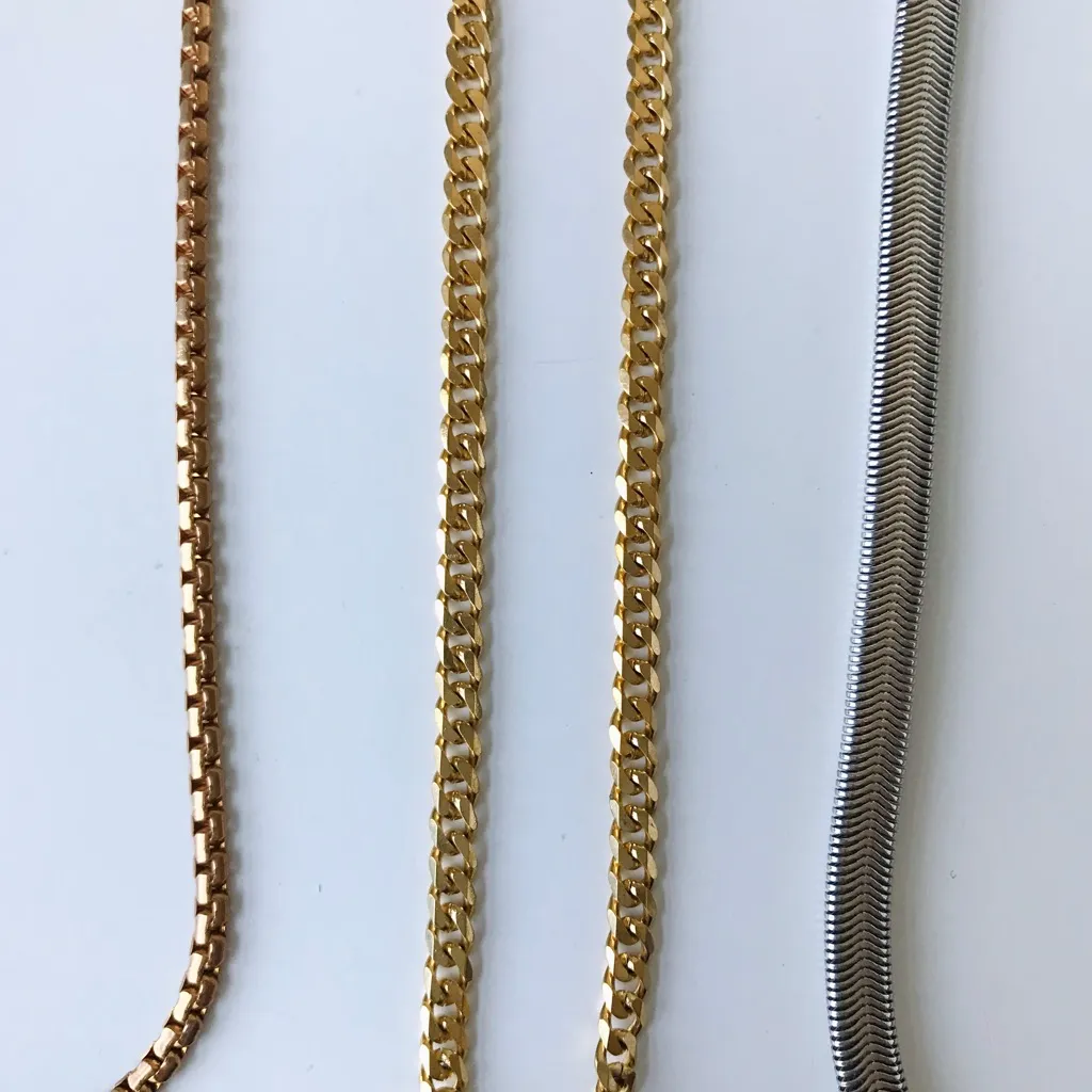 Bundle Of Silver, Rose Gold, And Gold Tone Chain Necklaces, Stainless Steel, 3 - Image 7