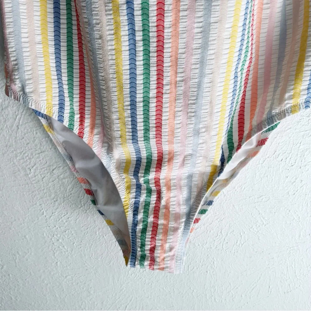 J. Crew Lace-up back one-piece swimsuit in suckered rainbow stripe Sz 16 - Image 5