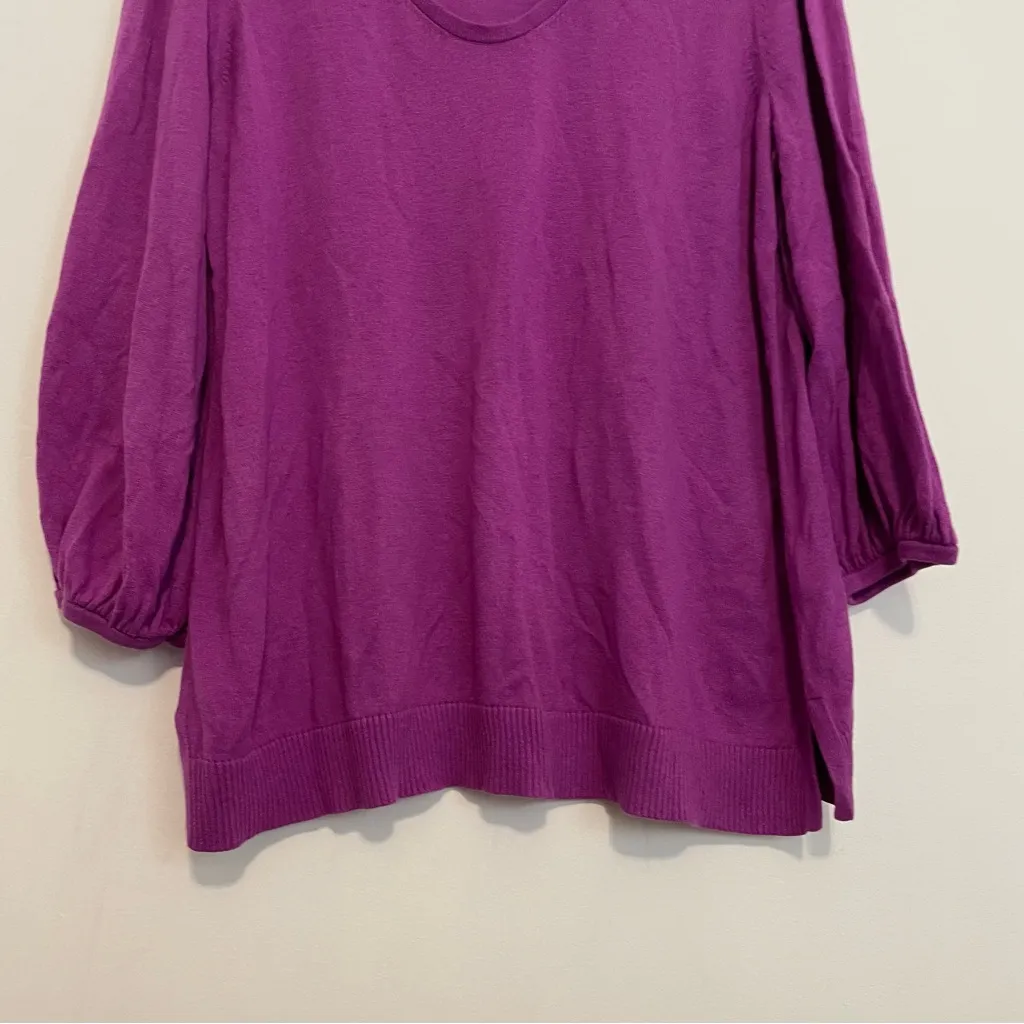 J. JILL Wearever Collection Silk Blend Blouson Sleeve Sweater Purple 3/4 Sleeve Size L - Image 6