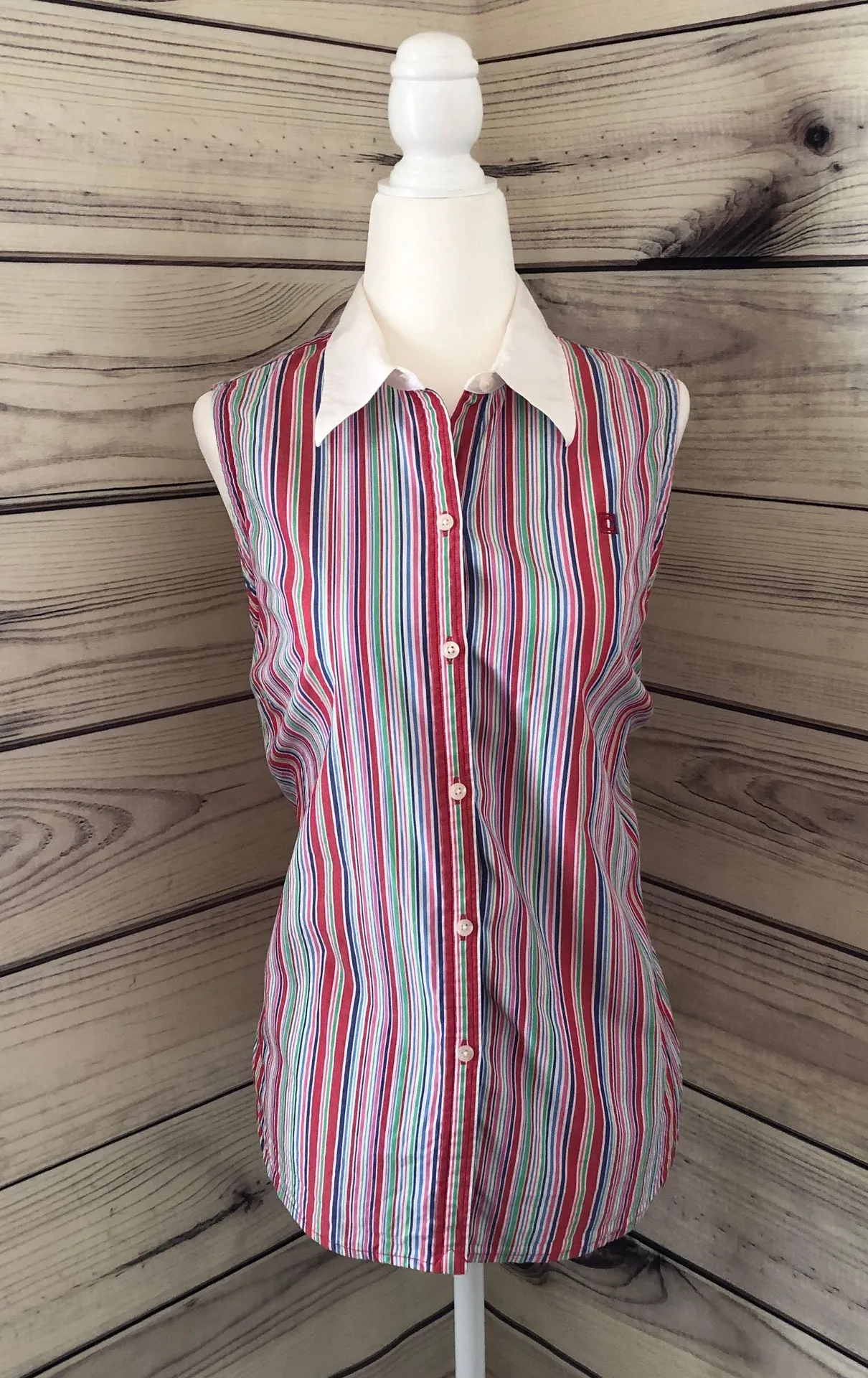 Striped Button Down Sleeveless Shirt Multi Size M - Image 3