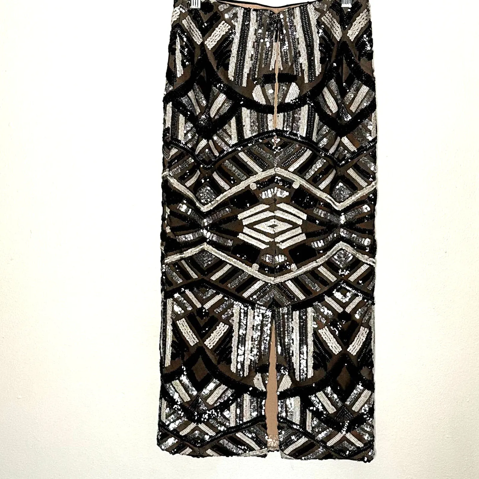 Dress The Population Black Silver Sequin Fitted Midi Pencil Nola Skirt Small - Image 4