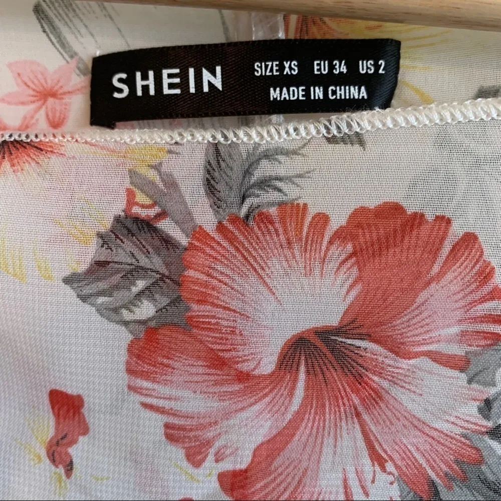 SHEIN sheer floral print tassel hem kimono XS - Image 10
