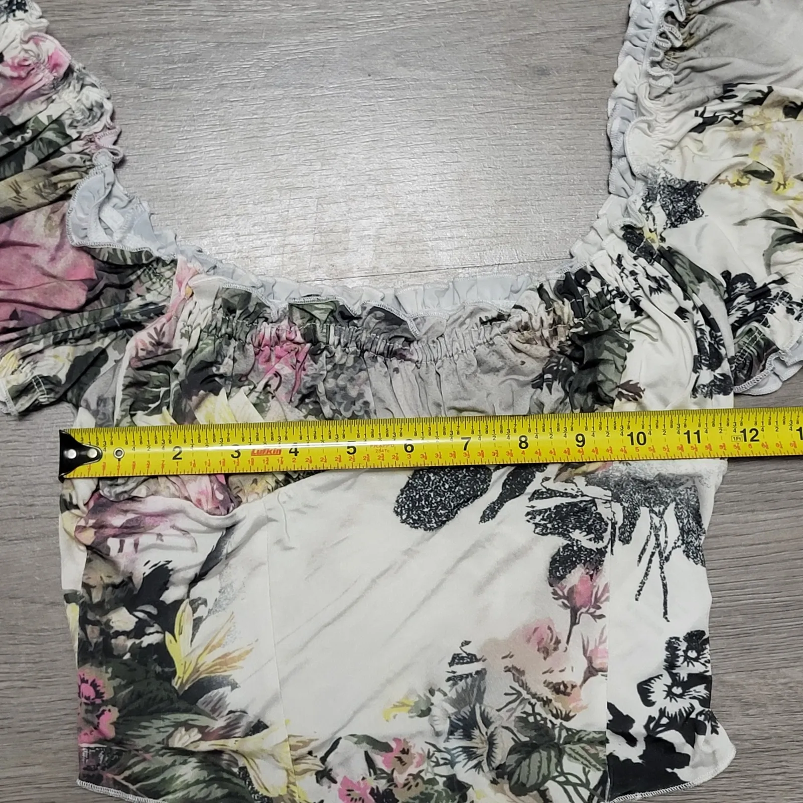 Urban Outfitters Floral Off The Shoulder Crop Top Puff Sleeve Cottage Fairy sz S - Image 7