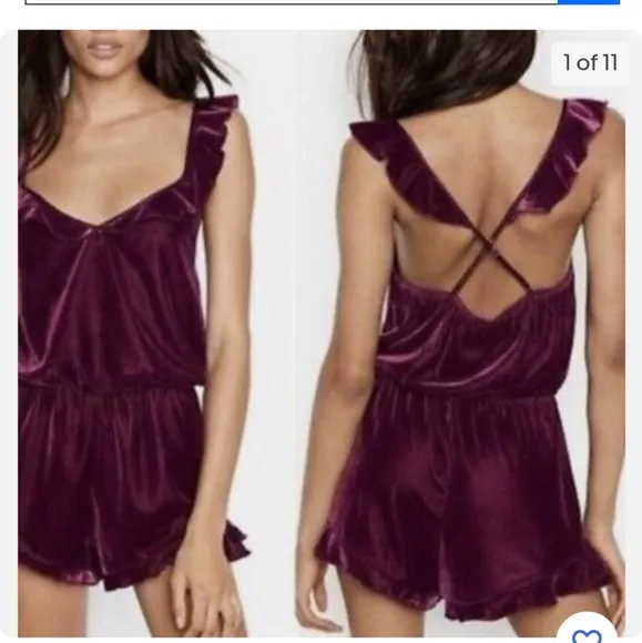 Burgundy velvet like material romper by Victoria Secret size xs fits like small - Image 2