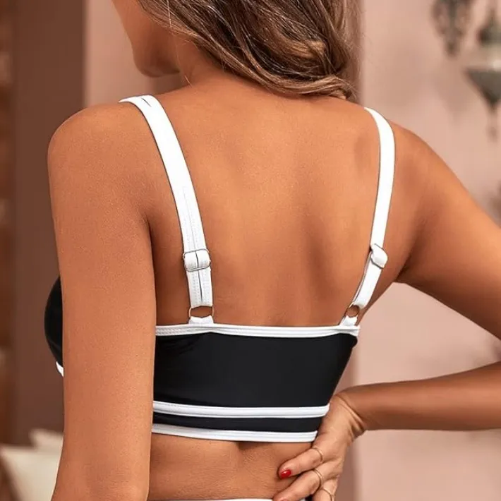 NWT BMJL Women’s Black & White Color Block Sporty‎ Bikini Top - Image 2