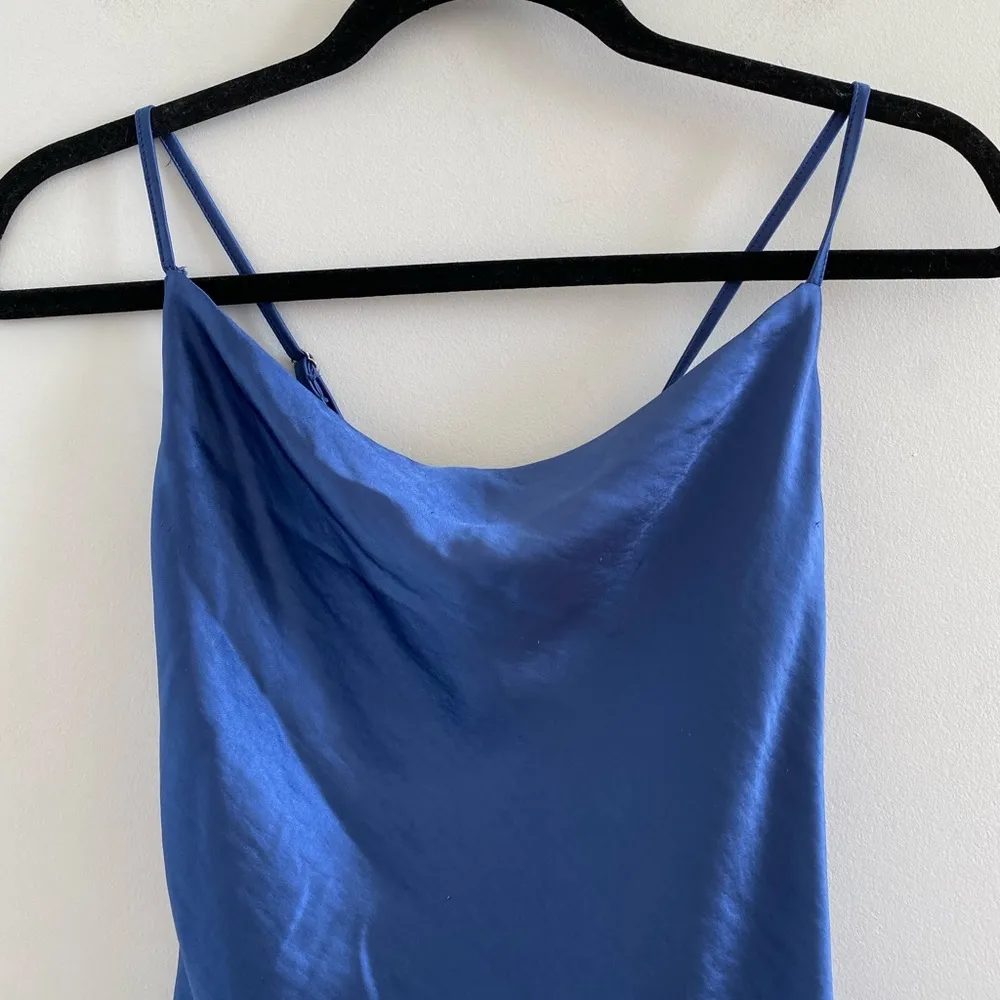 Princess Polly Navy Janson Playsuit Satin Ruffle Romper Size 6 **FLAWS** - Image 4