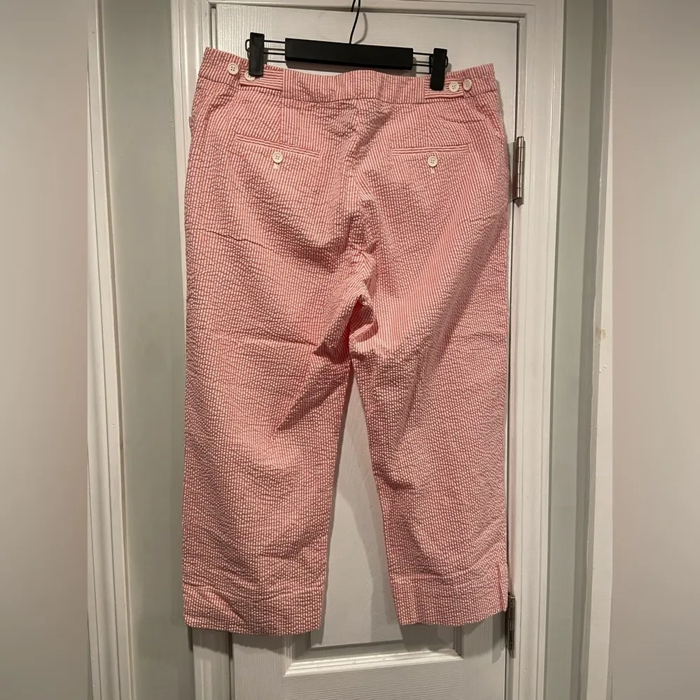 Jones Studio Size 14 Pink White Stripe Seersucker Cotton Stretch Cropped Pants - Image 6