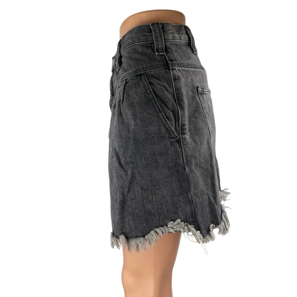 Free People We The Free Sidecar Black Raw Hem Mini Denim Jean Skirt Size 28 - Image 2
