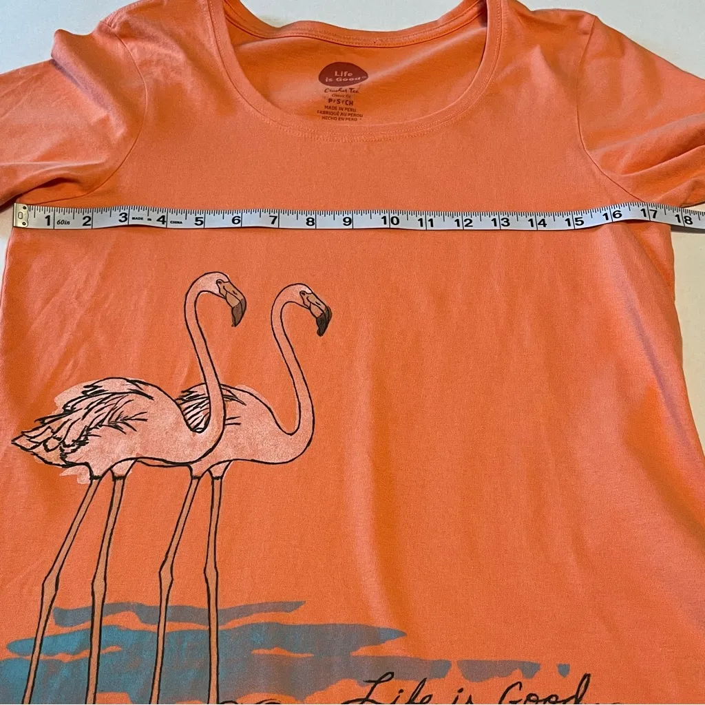 Life is Good Womens Size Small Peach Orange Crusher Tee Shirt Flamingo‎ Coastal - Image 7