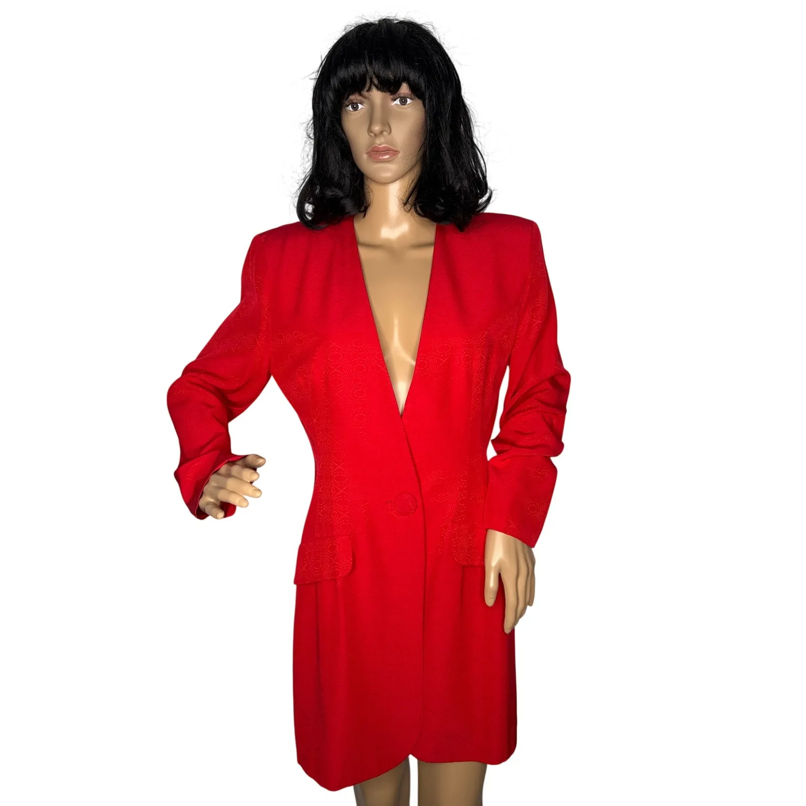 Late 1980s–Early 1990s P.J. Klein Red Textured Longline Blazer USA made Medium - Image 2