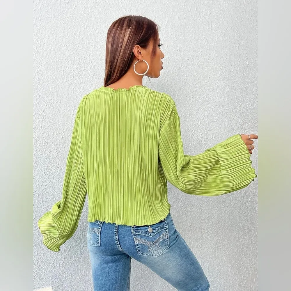 Zaful Tie Front Flounce Sleeve Crop Blouse Womens Size Small - Image 3