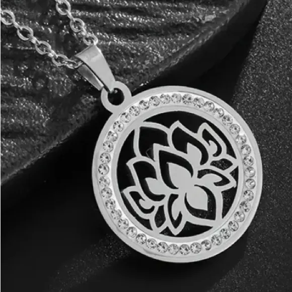 Silver CZ Lotus Flower Pendant Necklace - Image 2