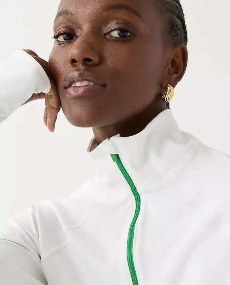J.Crew Womens Cloudstretch Half-Zip Pullover White Moisture Wicking M - Image 3