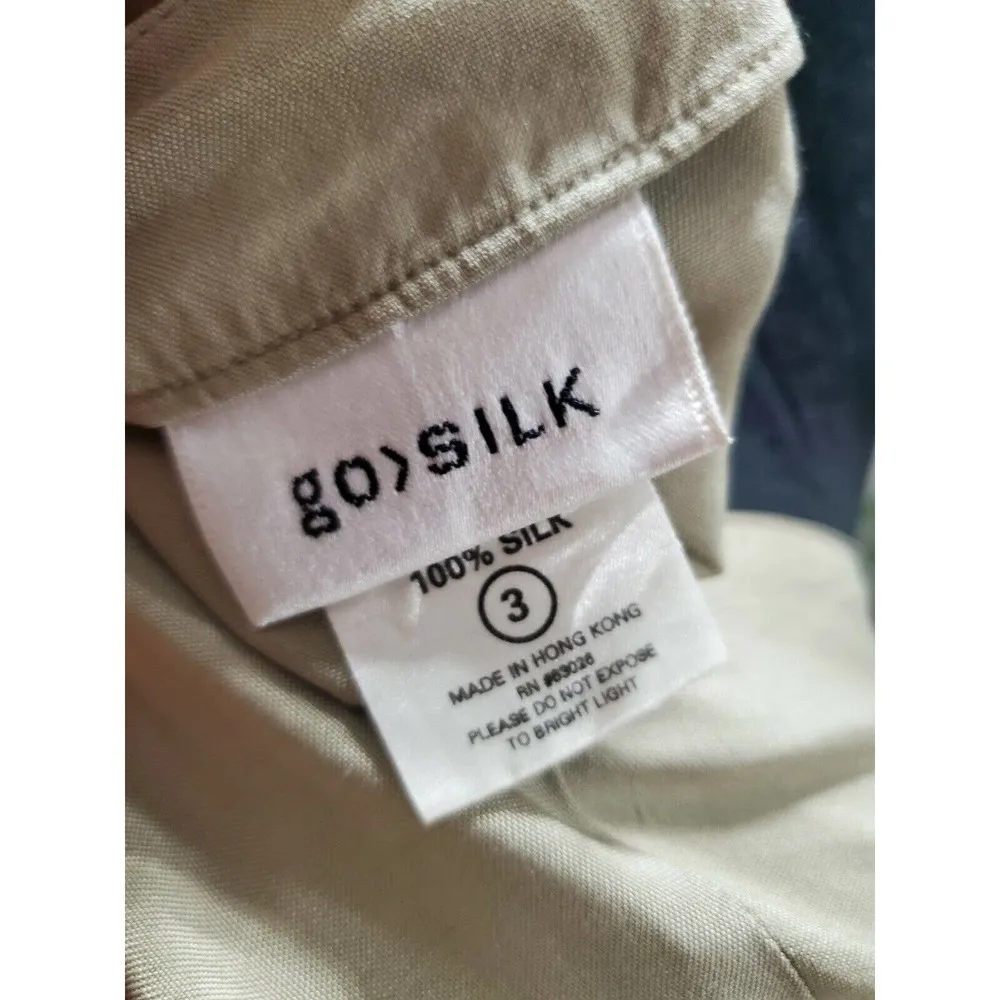 Go Silk Women's Beige 100% Silk Slit Sleeve Button Front Cardigan Size 3 - Image 10