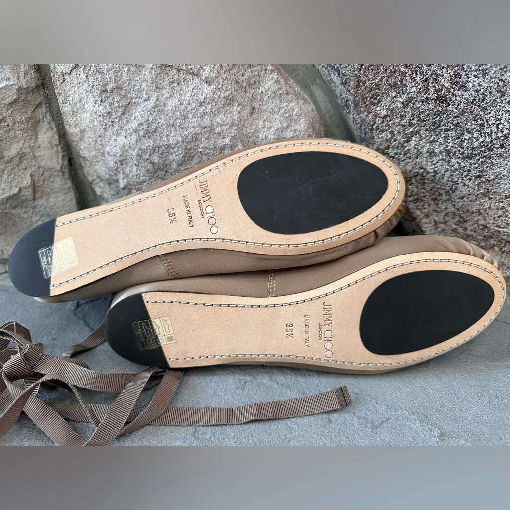 Authentic Jimmy Choo Beige & Crystal Grace Ballet Flat Lace Around Ankle - Image 7