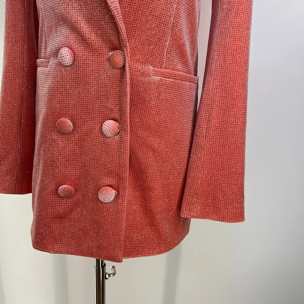 Alice McCall Midnight Jacket Pink Double Breasted Velvet Blazer - Image 7