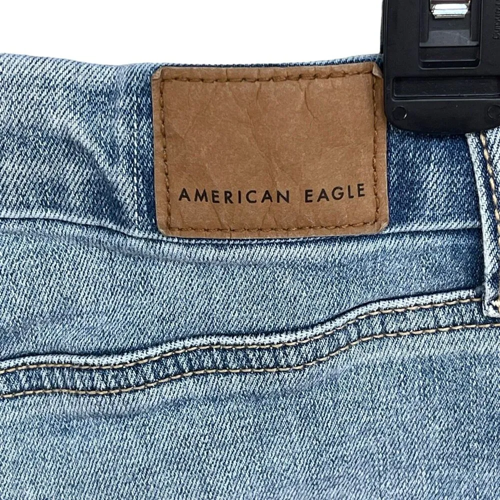 American Eagle SZ 0 Curvy Hi-Rise Shortie Jean Shorts Distressed Stretch Light - Image 4