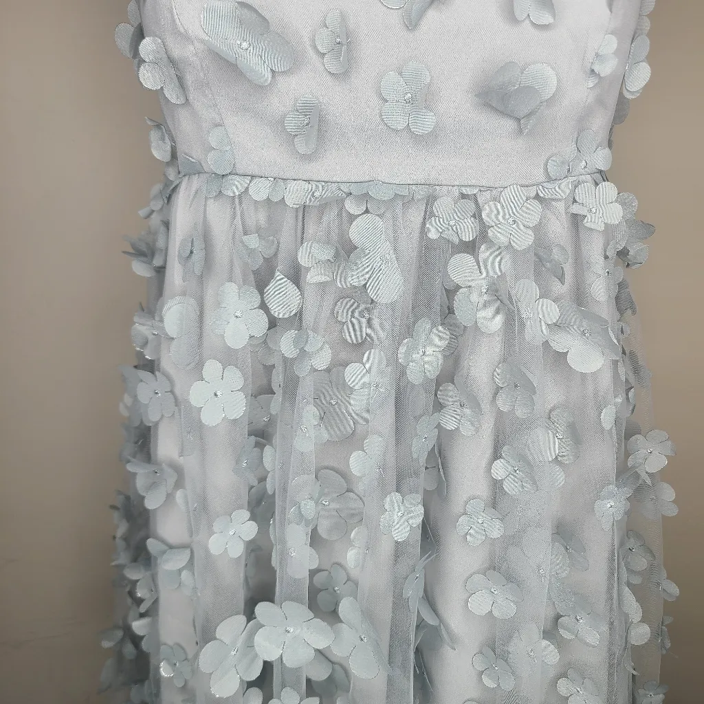 Storia Monochromatic Gray Daisy Flower Baby Doll Mini Dress‎ Size Small - Image 3