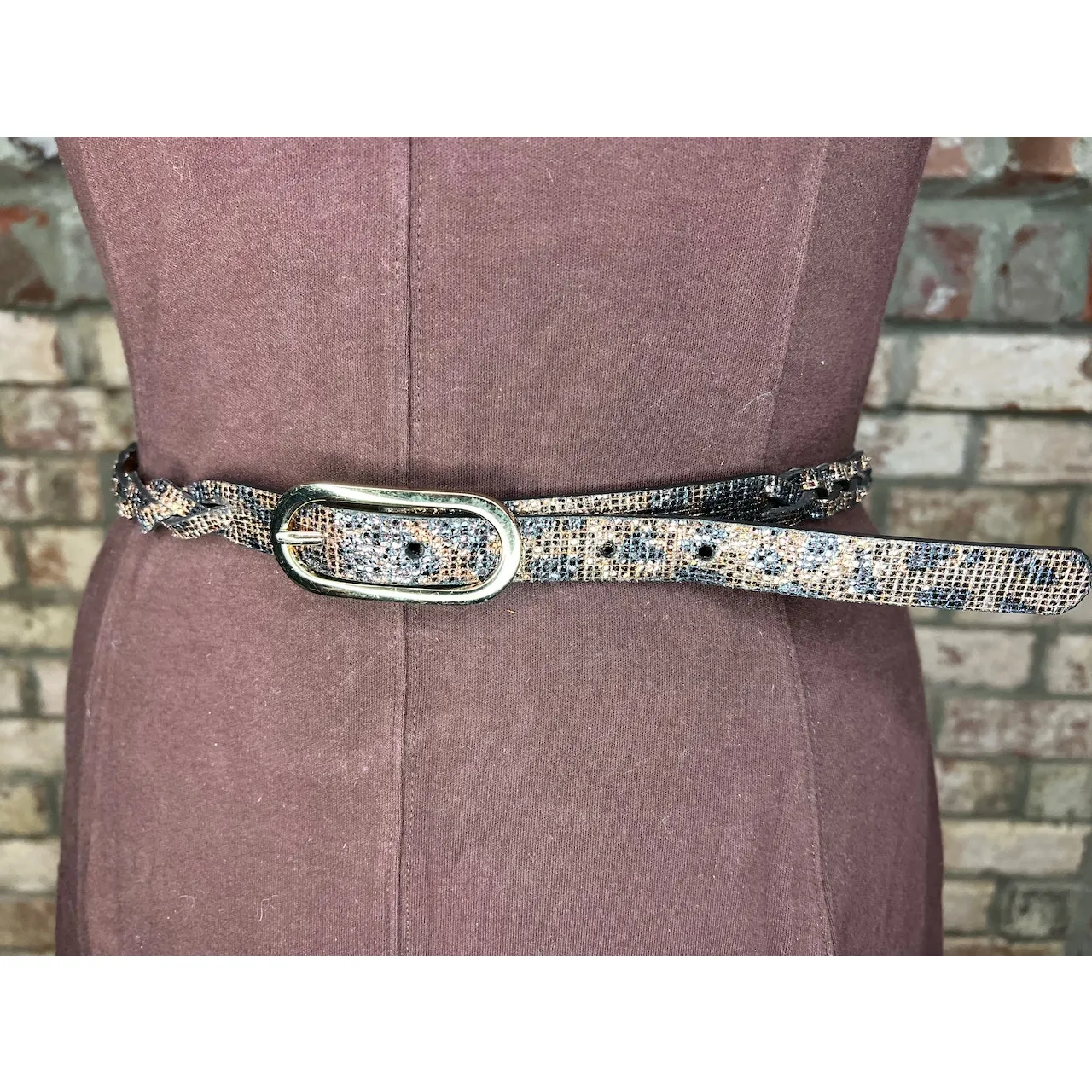 Nine west belt braided sparkly animal print y2k bronze black gold - Image 2