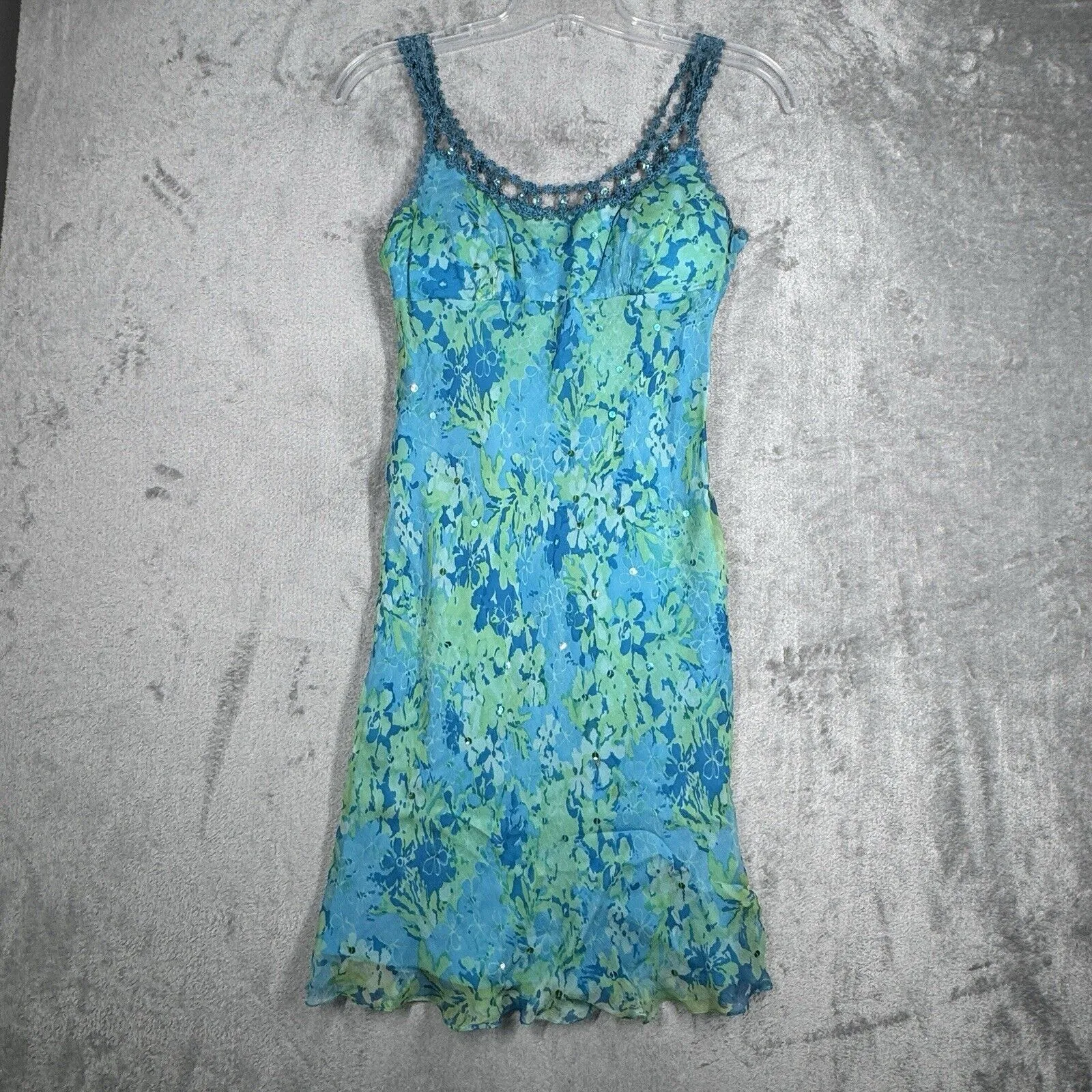 Muse Dress Womens 4‎ Blue Green Floral Flowers Colorful Boho Fairy Peasant Y2K - Image 2