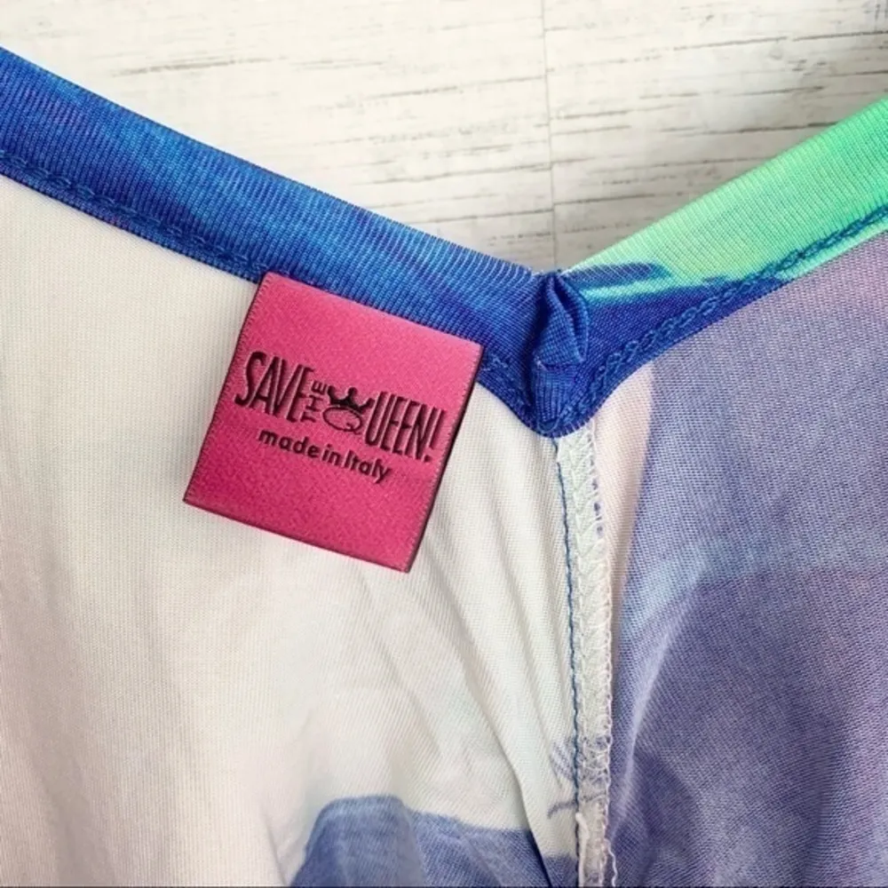 Save the Queen Scoop Neck Abstract Ruched Sleeve Top Size M - Image 2