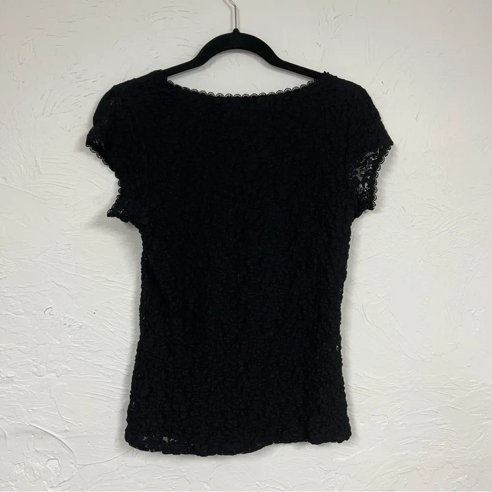 Karl Lagerfeld Paris Black Lace Short Sleeve Blouse S Whimsygoth Girly Top - Image 5