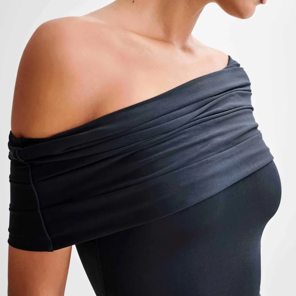 MESHKI Cassandra Off Shoulder Slinky Maxi Dress Black Sz XXL One Shoulder - Image 6