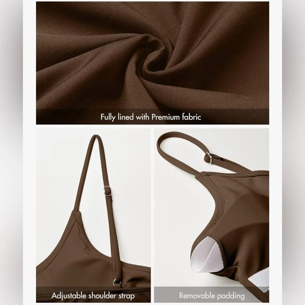 Narecte One Piece Swimsuit Tummy Control High Cut Khaki Brown XXL - Image 7