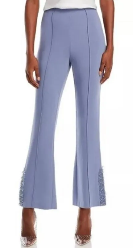Cinq a Sept Embellished Straight Leg High Waisted Seamed Pants in Slate 4 NWT Blue - Image 1