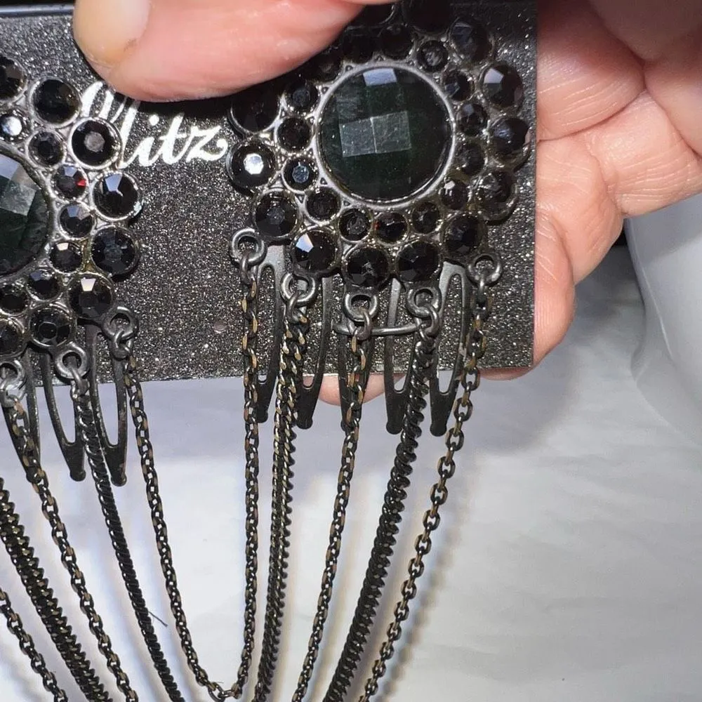 G by Gennaro Gothic Dark Jewel And Chain Dual Hair Combs Black - Image 4