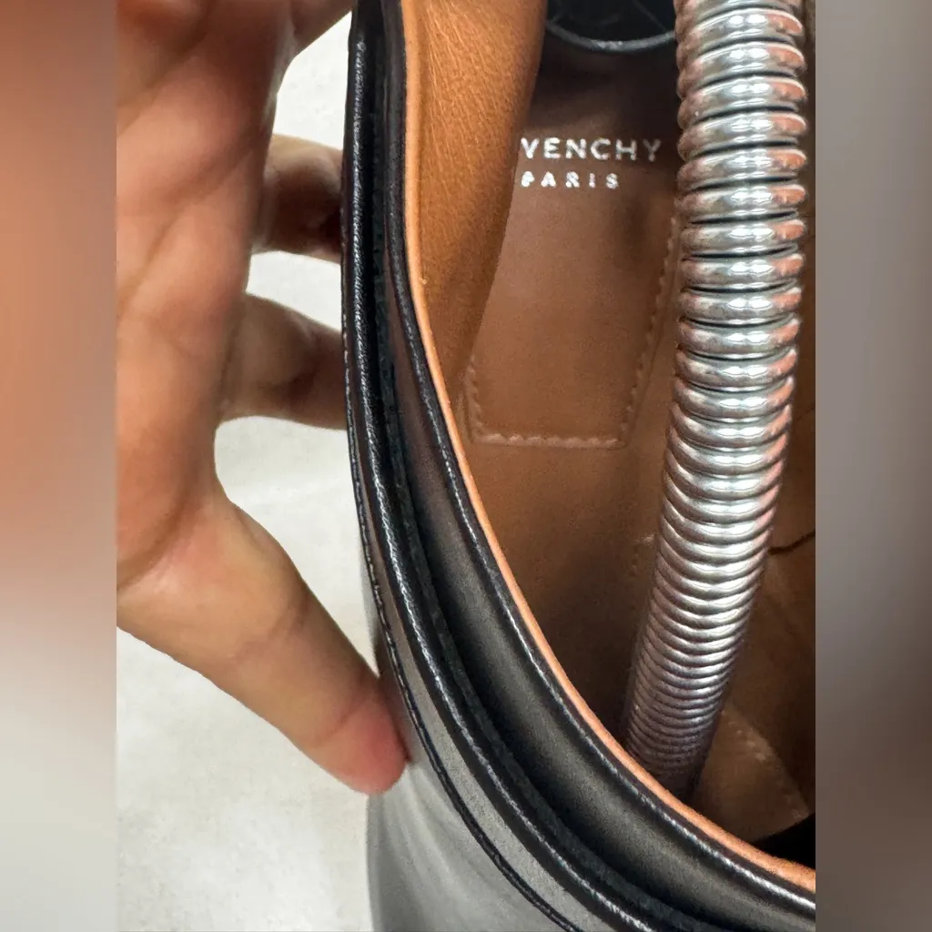 GIVENCHY Elegant Sexy Black Leather Shark Lock Peep Toe Booties Size 40 - Image 12