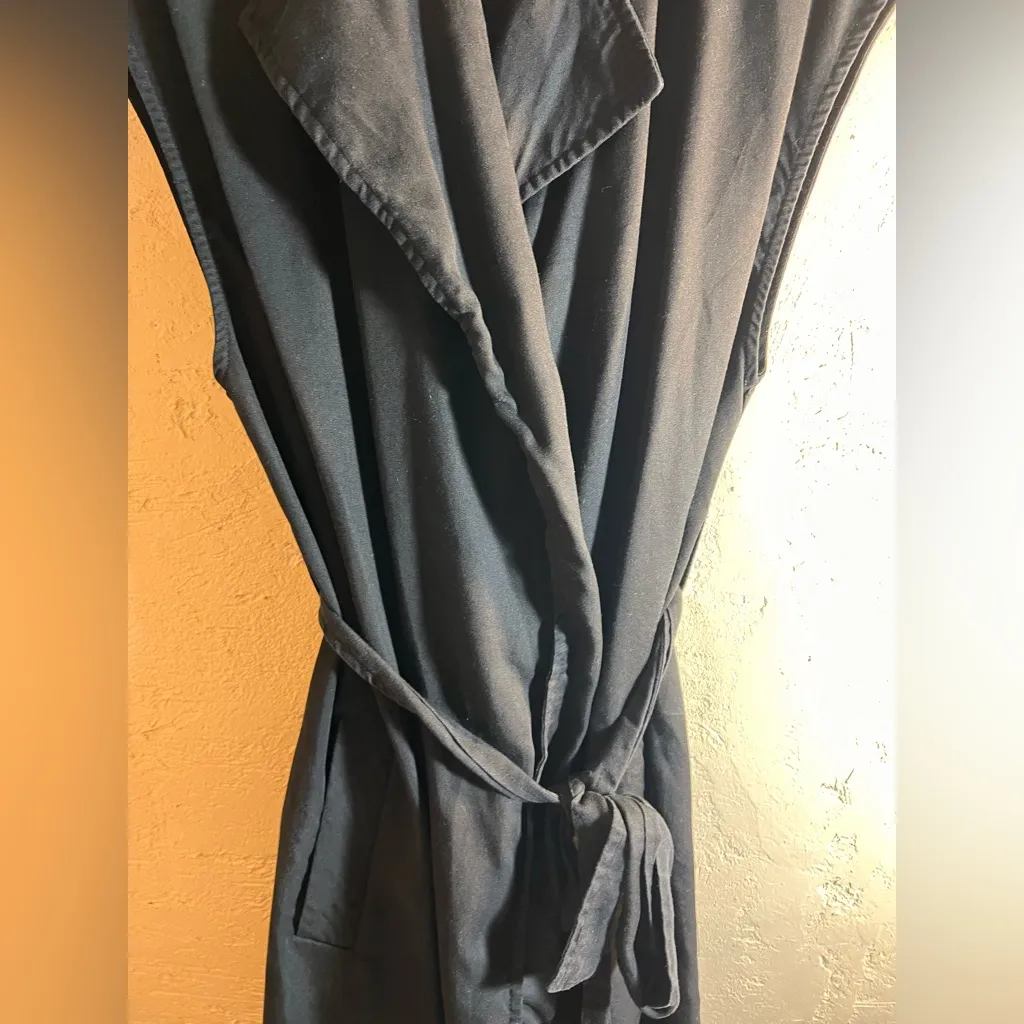 Zara Black Collared Mini Dress M trench duster wrap pockets - Image 5