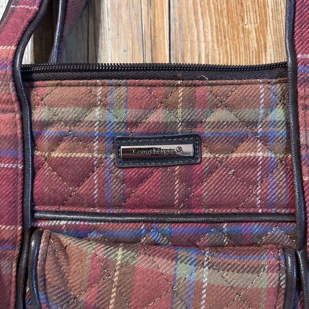 Longaberger Bag Homestead Quilted Red Brown Plaid Tote Purse EUC - Image 2