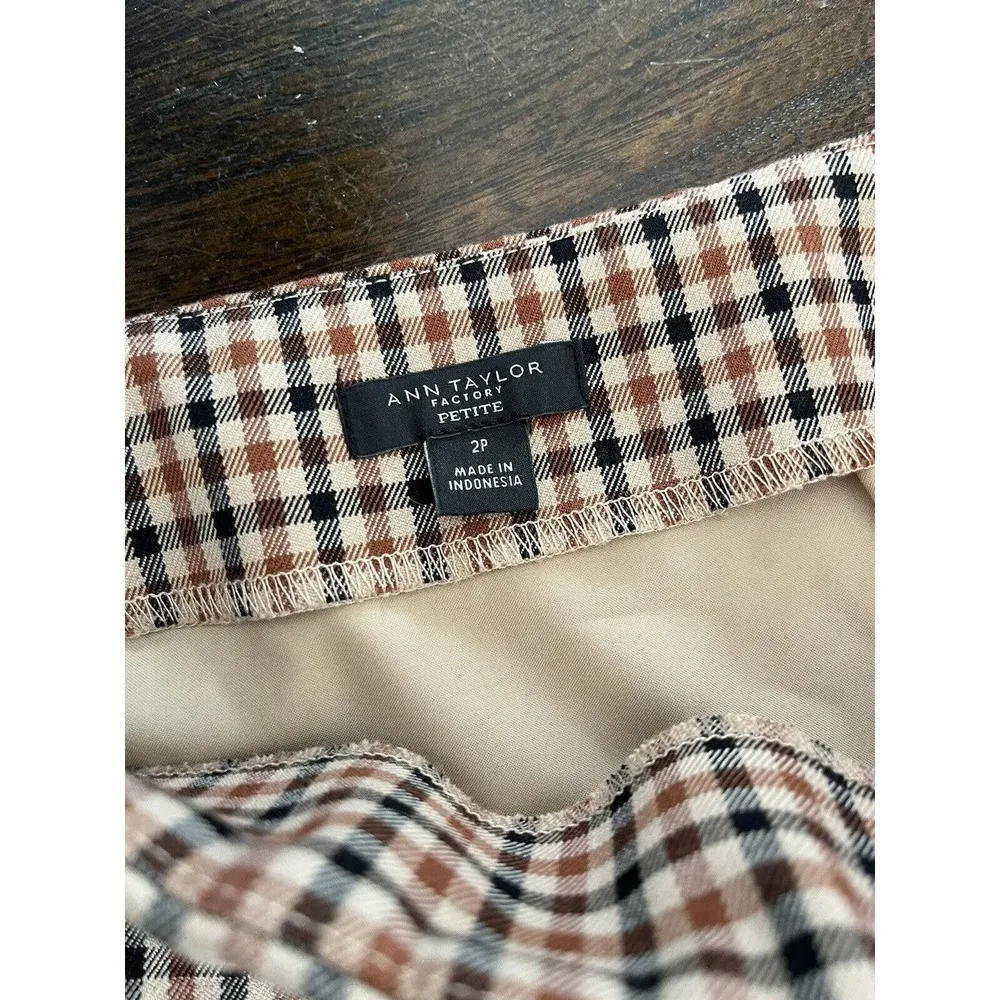 Ann Taylor Brown Plaid Straight Pencil Career Wear Skirt Women’s Size 2 Petite - Image 5