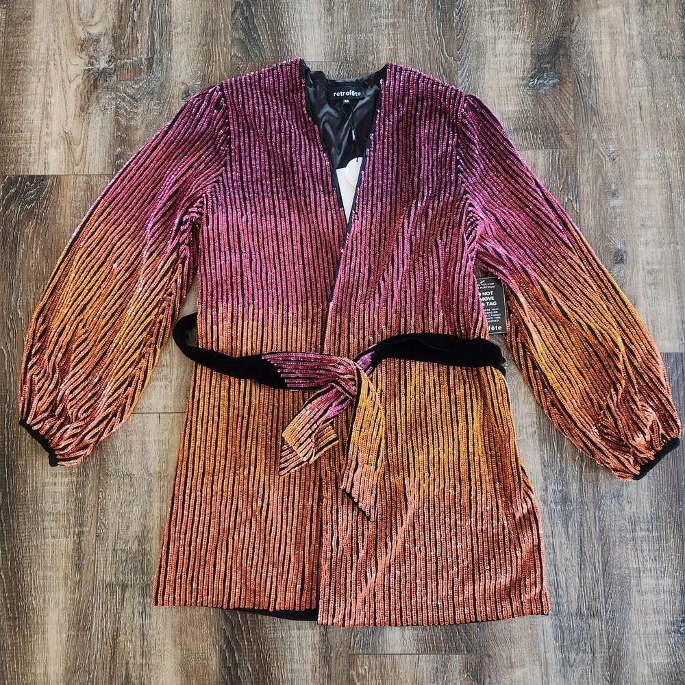 Retrofete Gabrielle Robe Sequin Dress in Ombre Pink Orange Size XS NWT - Image 3
