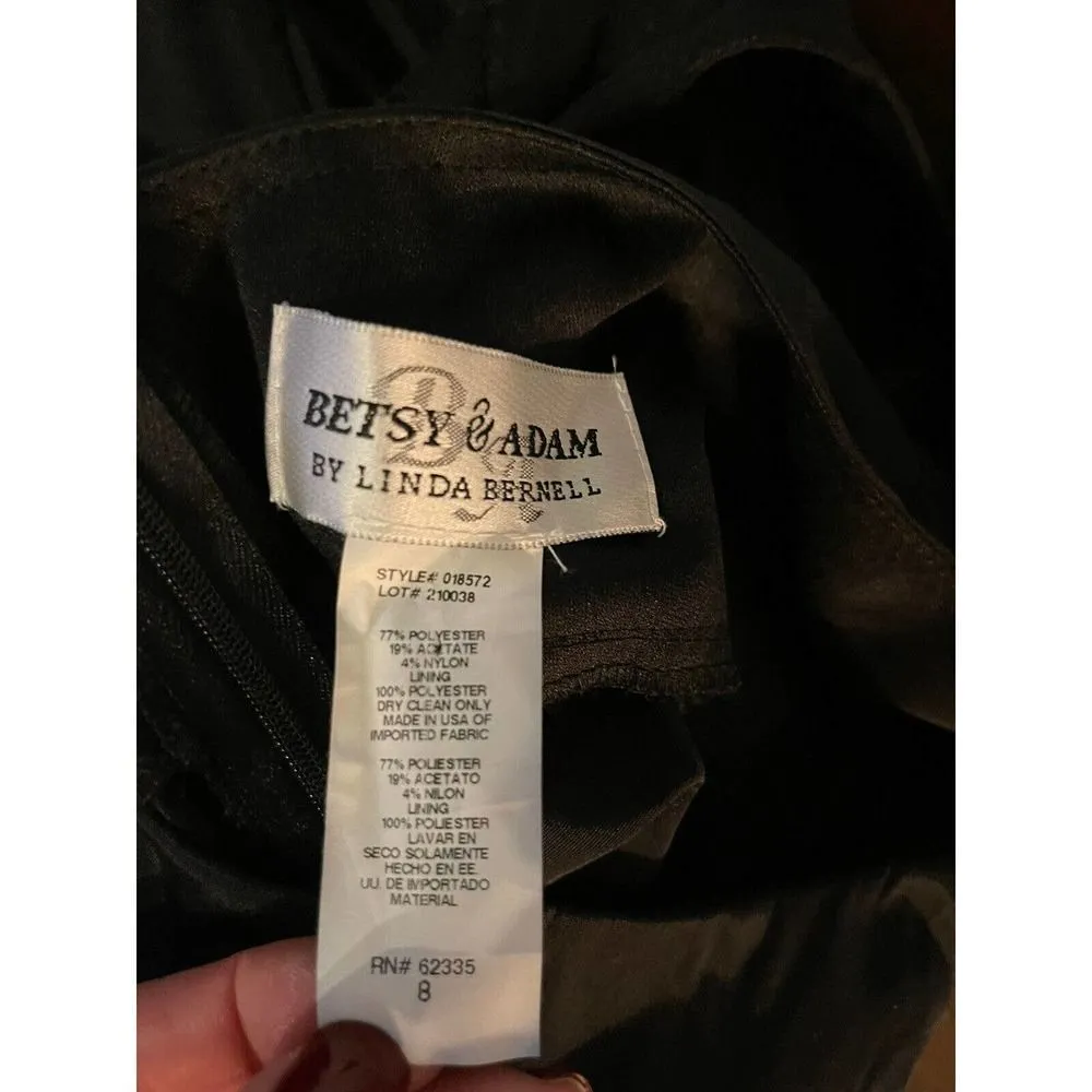 Betsy & Adam Dress Black Cap Sleeve Ruched By Linda Bernell Open Back VTG Size 8 - Image 5