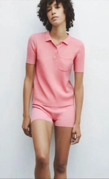 NWT ZARA INDITEX PINK RIBBED SHORTS - Image 2