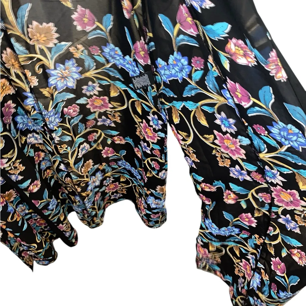 Nicole Miller Sheet Black Floral Sleeveless Black Dress / cover up / duster sz L - Image 7