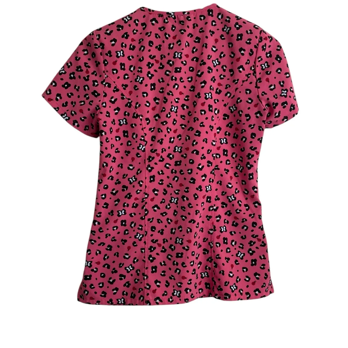 Code Happy Scrubs‎ Women Top S Pink Cheetah Medical Uniform Nurse Workwear - Image 3